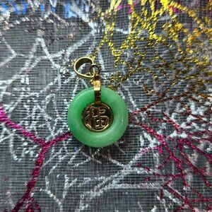 ✨ Petite Vintage Jade “Fu” Disk Pendant in 18K Gold